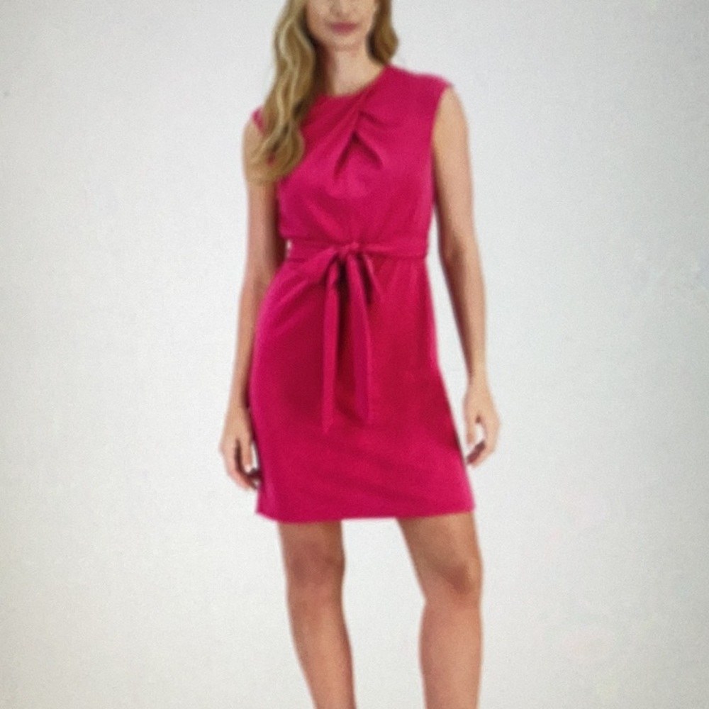 Tahari Petite Cross-Neck Tie Waist Sleeveless Mini Dress
